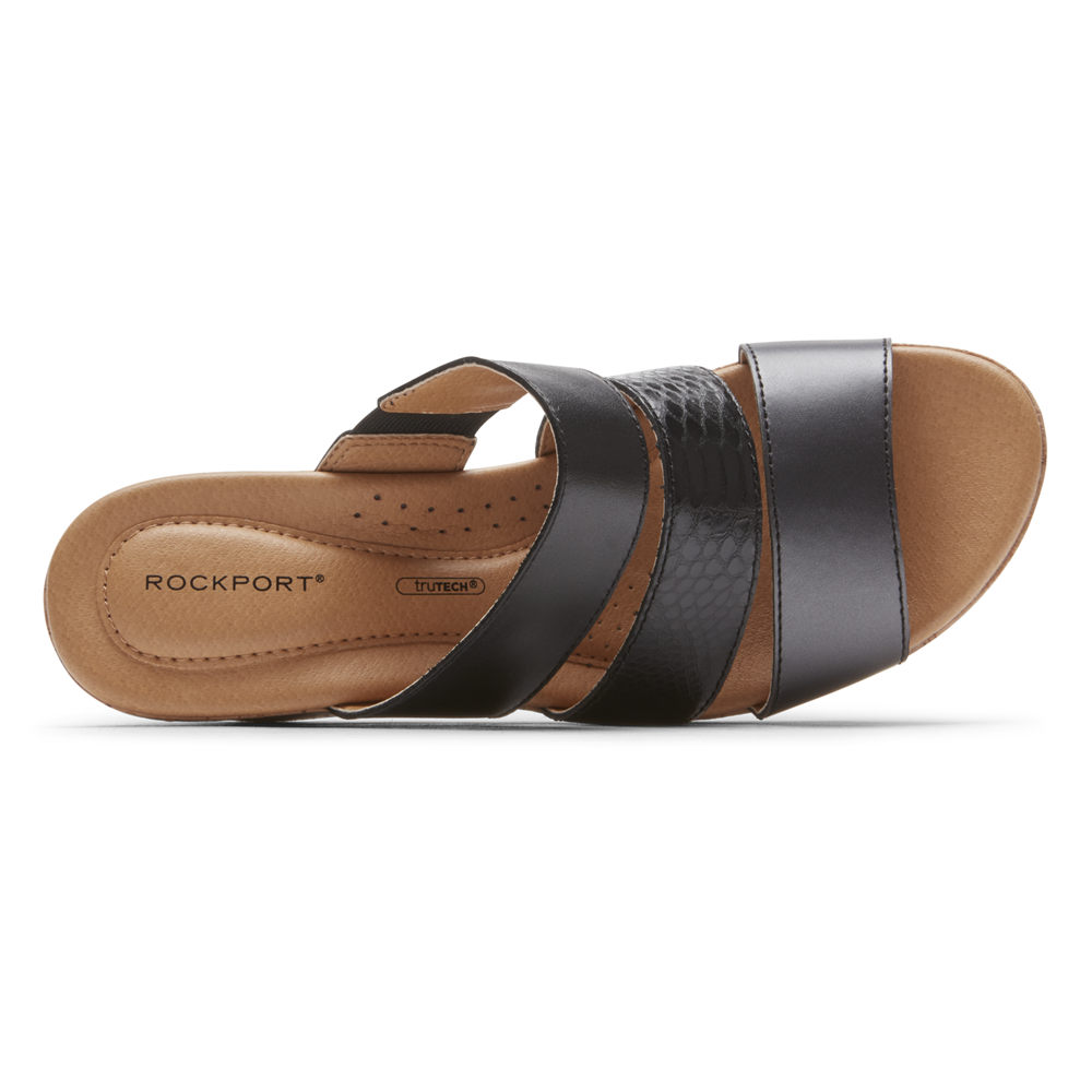 Rockport Womens Slides Black - Lyla Banded - UK 271-VRHGKI